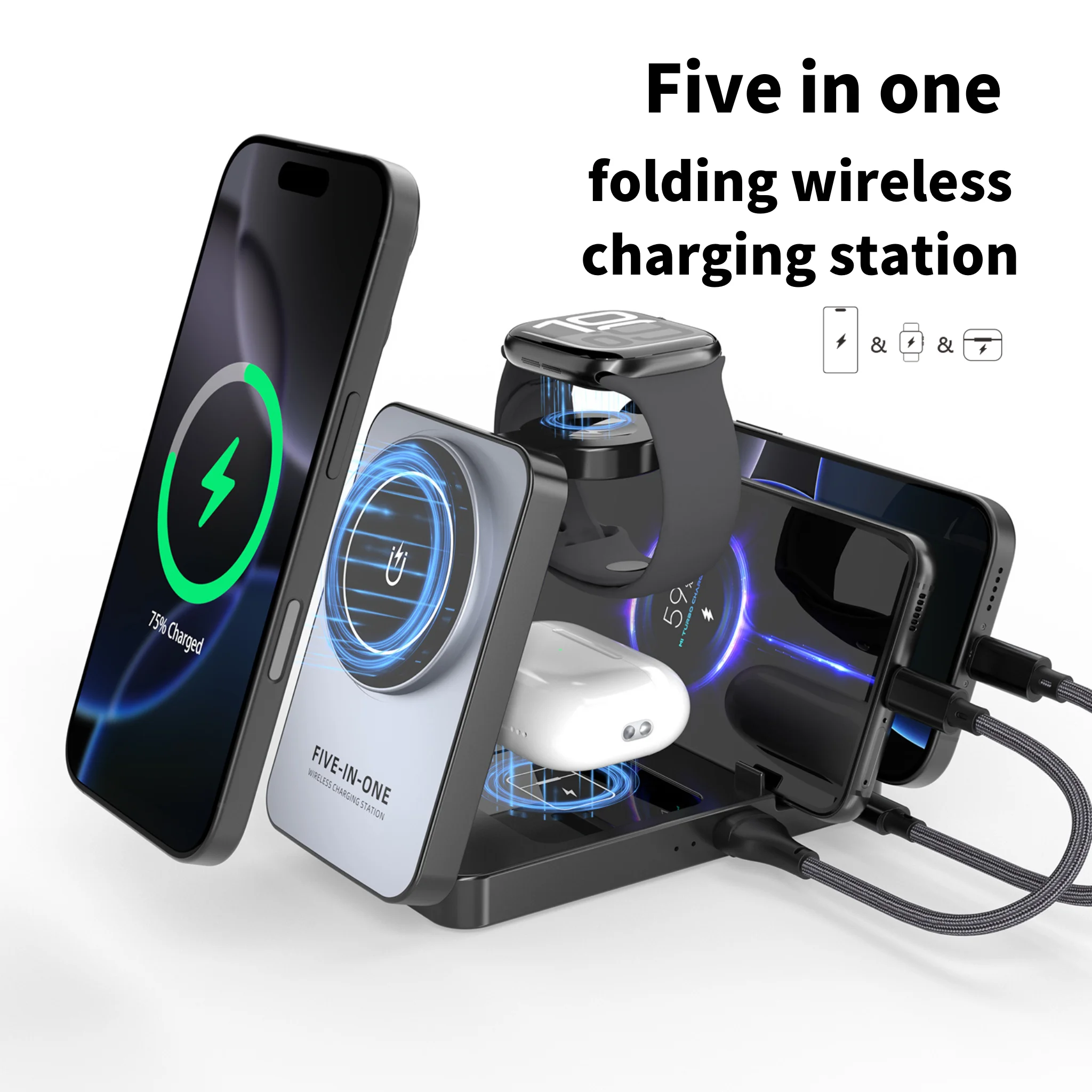 Wireless Charger Watch - 5 in 1 18W Foldable Wireless