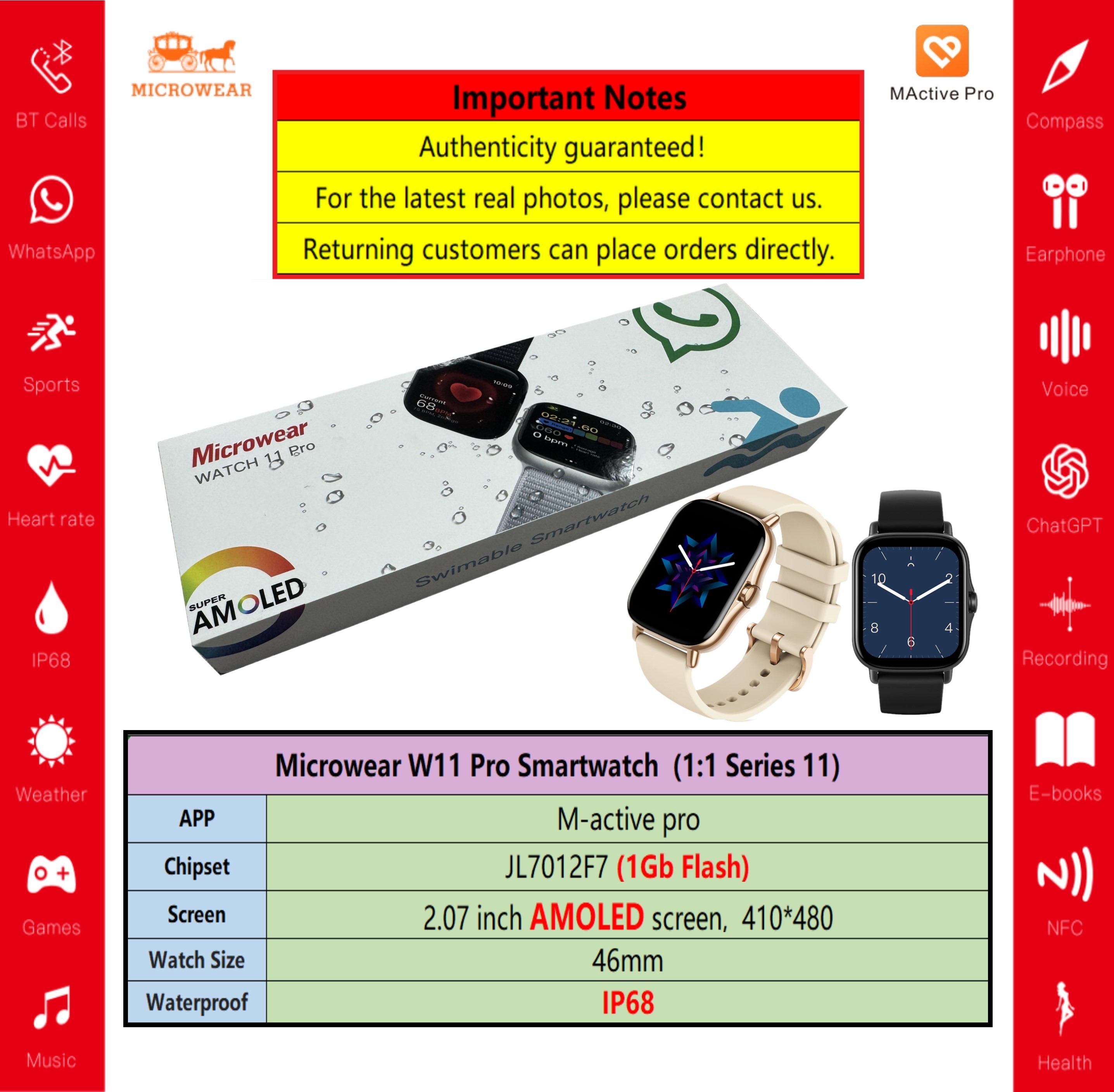 Swiming-proof W11P Smartwtch R - Smartwatch M Active recension och pris